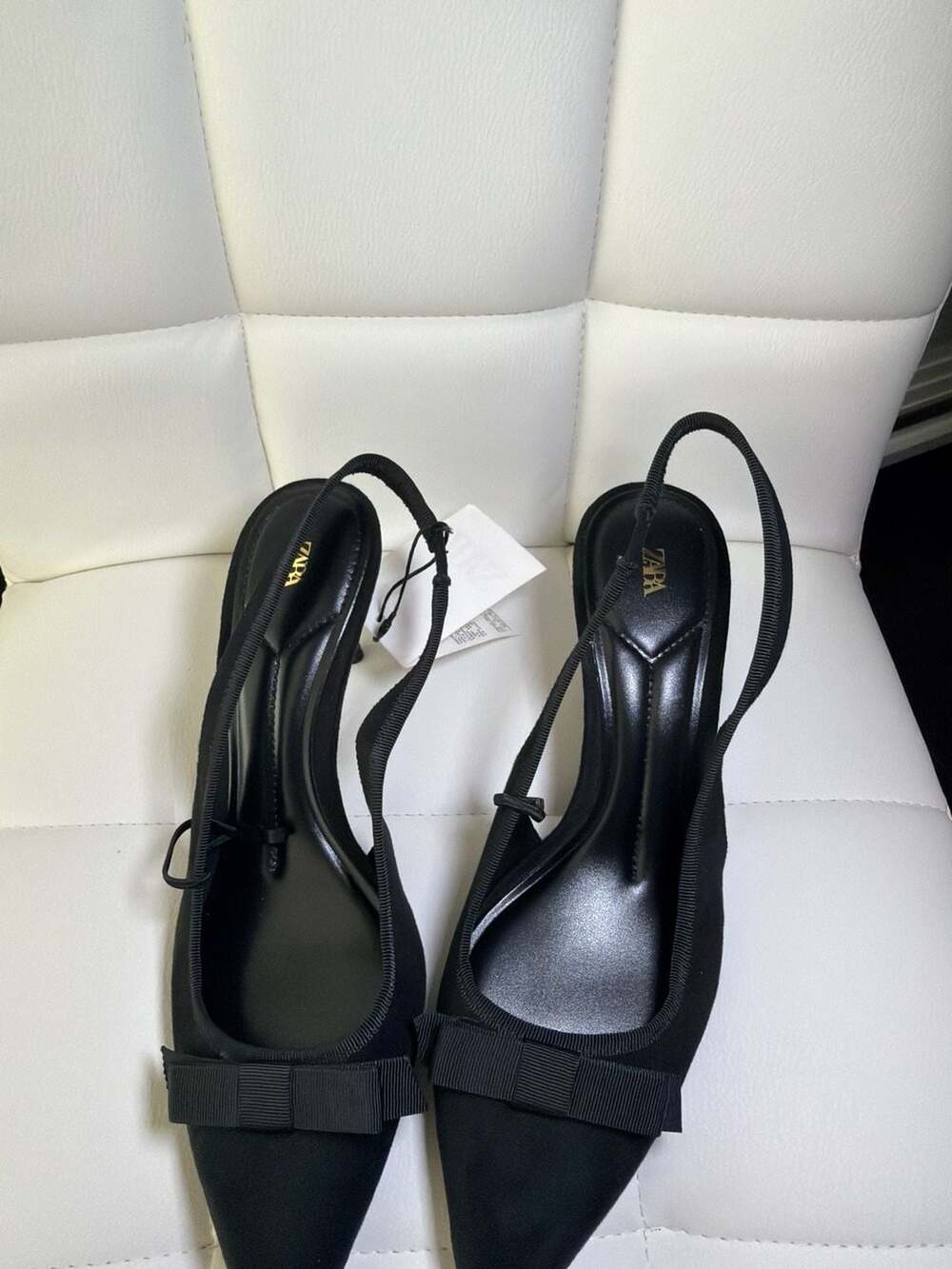 ZARA Black Bow Slingback Kitten Heels - Picture 2 of 8